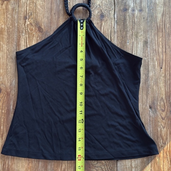 Moda International Black Halter Top Braided‎ Adjustable Neck Tie Sexy Medium EUC - Picture 6 of 8